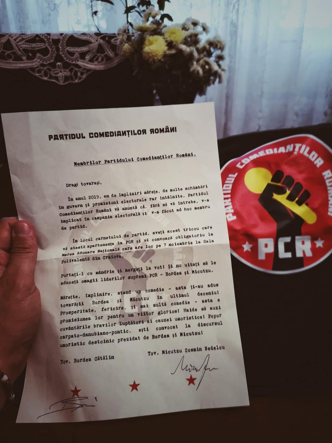 Comunicat oficial de adeziune la Partidul Comedianților Români 