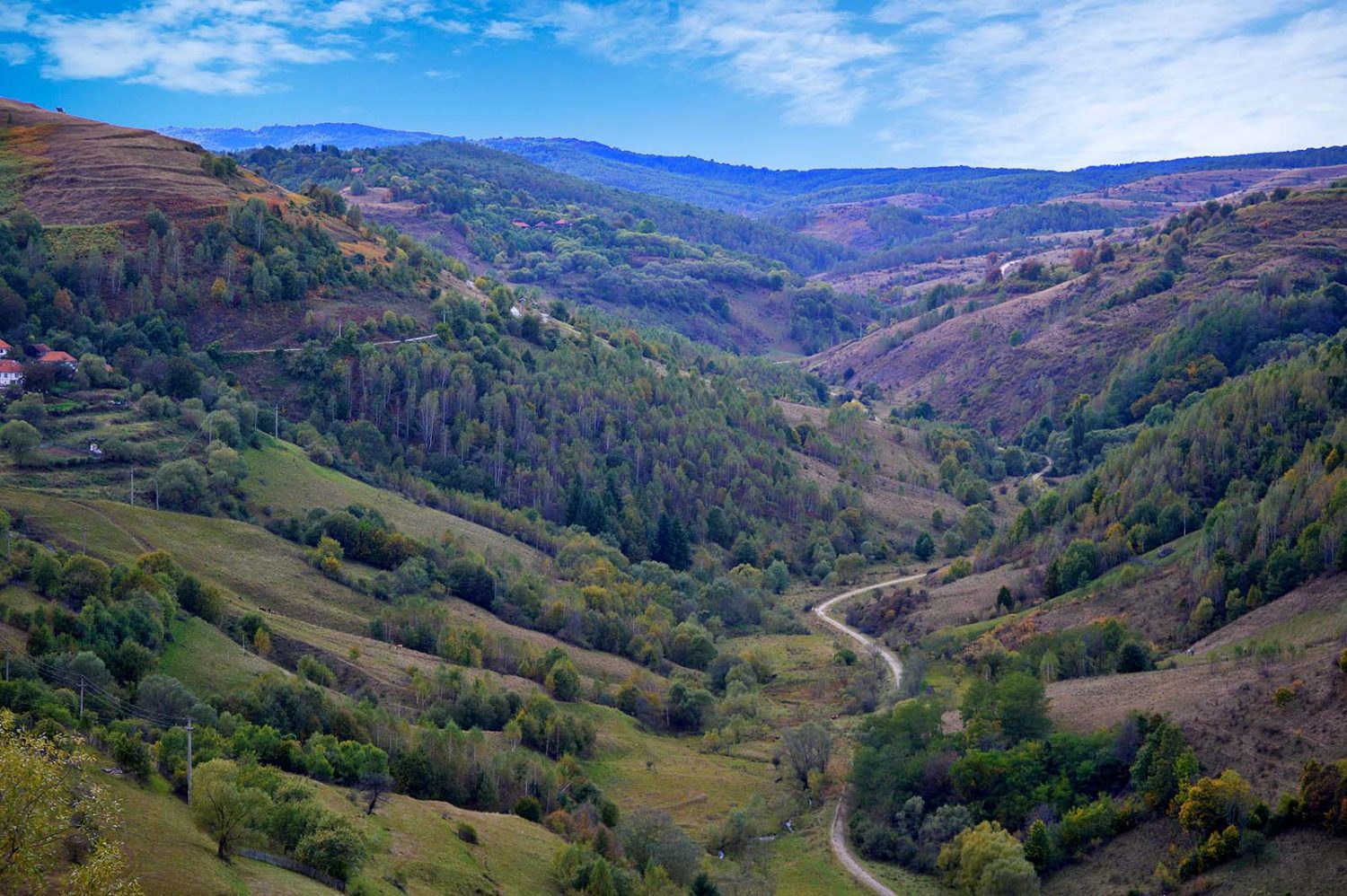 Valley landscape with rural road you can visit in Hunedoara